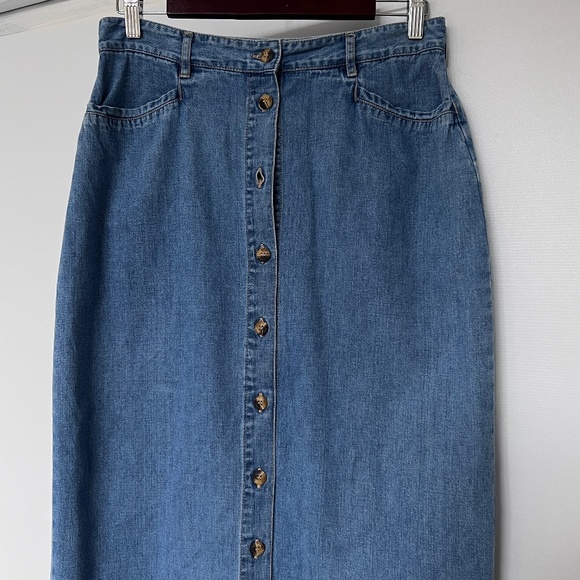 Vtg Gloria Vanderbilt Blue Denim Skirt Size 12 Button Up 100% Cotton Midi - Picture 4 of 6